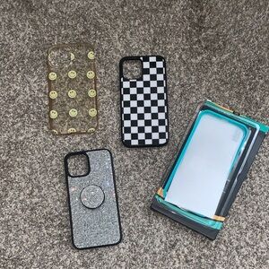 Stylish Phone Case Set - Black, White, Gold iPhone 12 Pro Max w screen protector